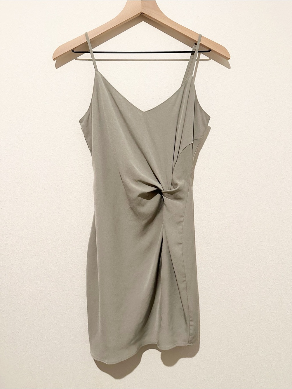 Abercrombie & Fitch Sage-Green Twist Front Spaghetti Strap Mini Dress - XST